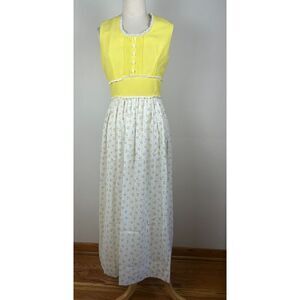 Vintage 60s 70s Vicky Vaughn Dress Small Medium Floral Eyelet Lace Maxi Yellow